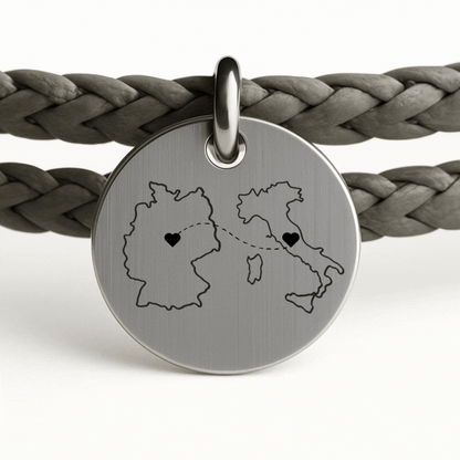 Zwei Orte Ein Herz - Partner Armband Grau